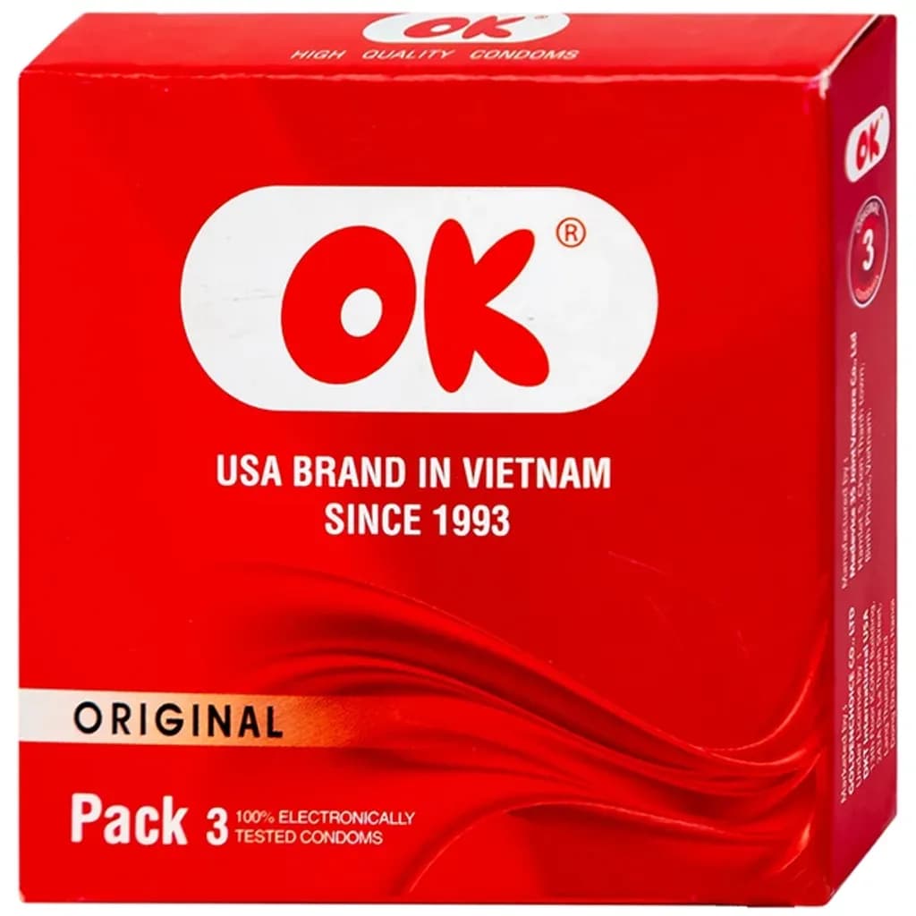 Bao cao su OK Original không mùi giúp phòng tránh thai (Hộp 3 cái)
