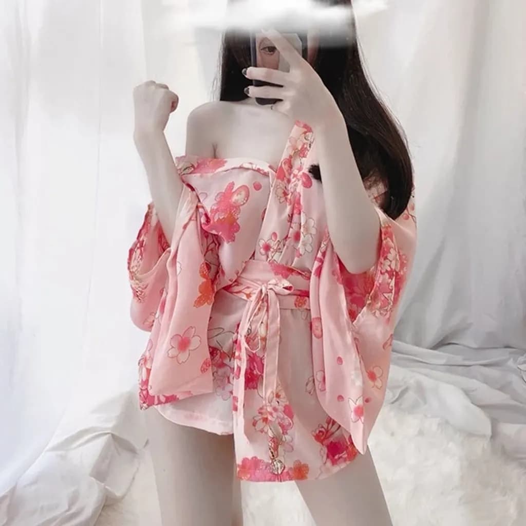 Áo choàng ngủ Kimono hoa anh đào sexy gợi cảm áo khoác nữ ngoài cosplay cổ trang Nhật Bản quyến rũ N742