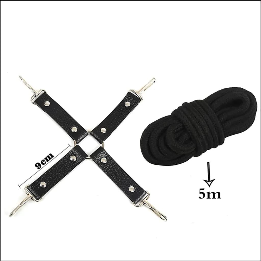 Bộ BDSM 10 Món Da Màu Đen – Bịt Mắt, Ball Gag, Còng Tay Chân, Dây Trói, Roi & Kẹp - ảnh 4