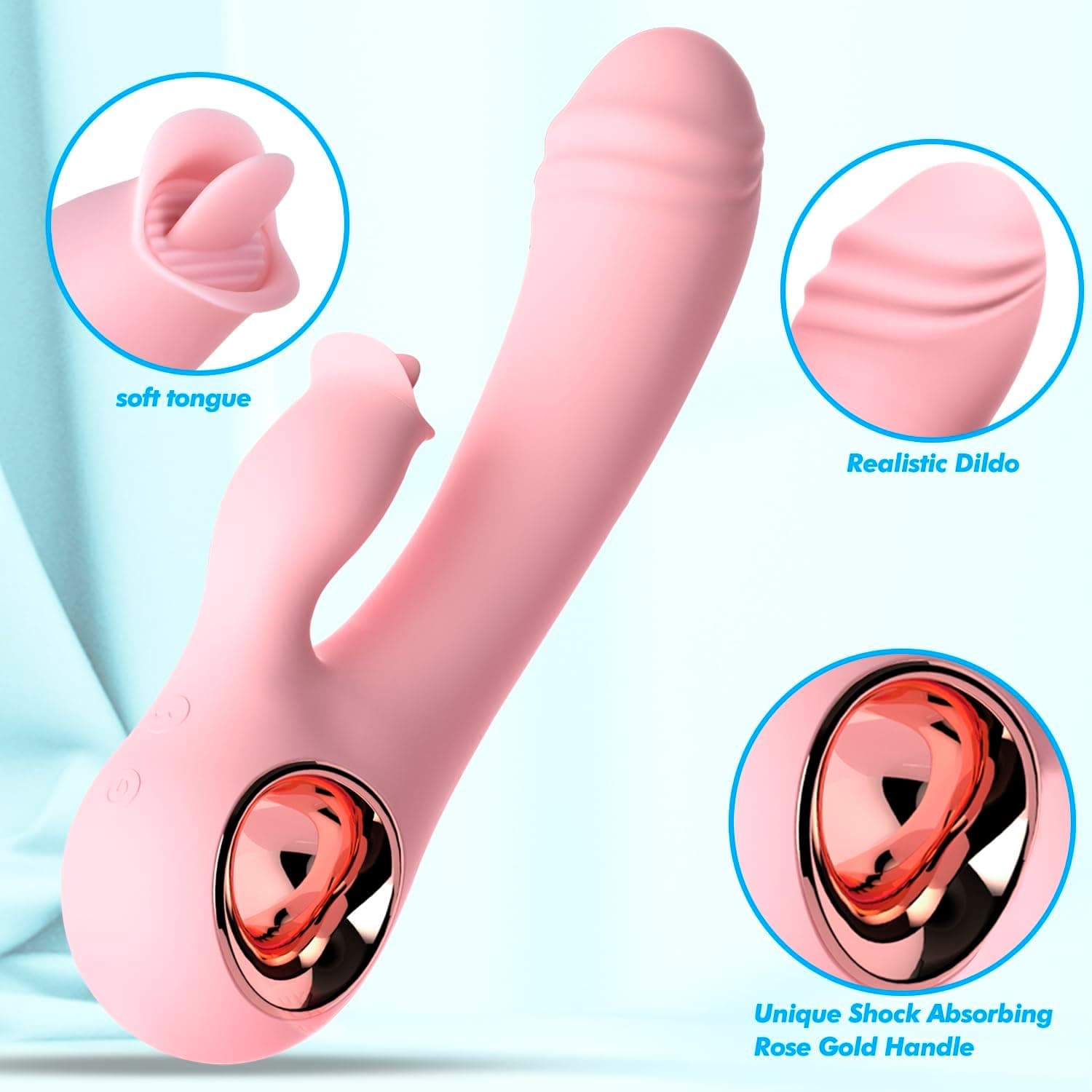 Máy rung có sưởi ấm và lưỡi liếm màu hồng dễ cầm tay