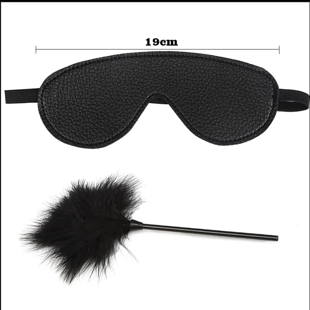 Bộ BDSM 10 Món Da Màu Đen – Bịt Mắt, Ball Gag, Còng Tay Chân, Dây Trói, Roi & Kẹp - ảnh 7