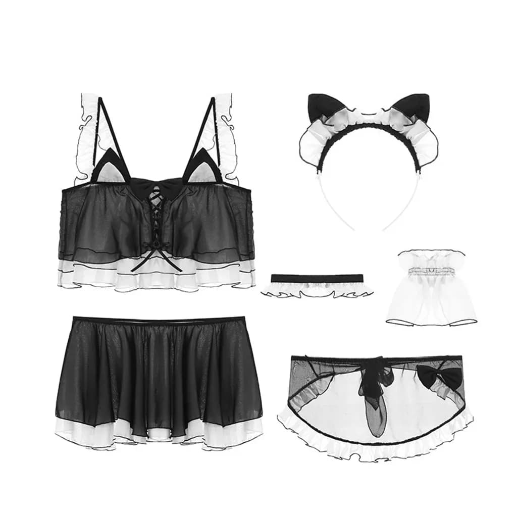 Đồ ngủ cosplay mèo kèm phụ kiện dễ thương gợi cảm váy xòe áo croptop hầu gái đáng yêu hottie N733 - ảnh 2