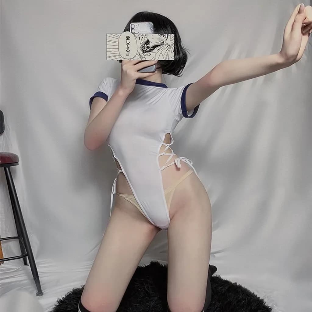 Bodysuit đan dây hông dáng học sinh sexy gợi cảm set cosplay nữ sinh buộc dây eo đáng yêu N761 - ảnh 6