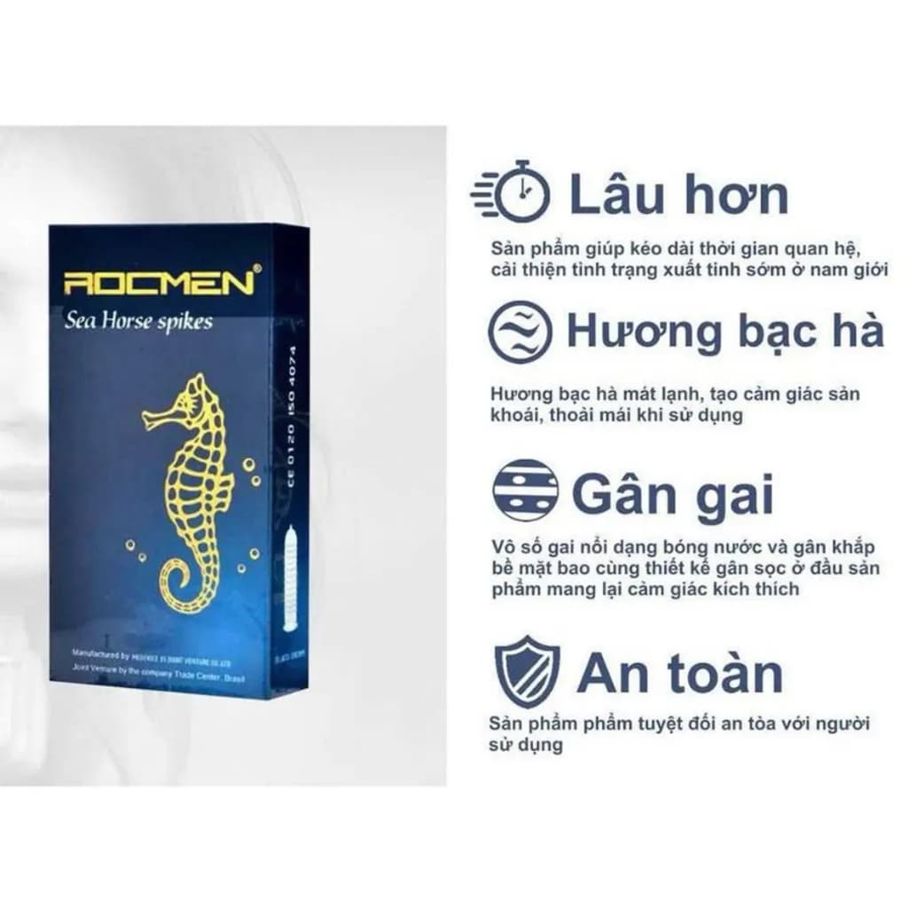 (Hộp 10 cái) Bao cao su Rocmen ngựa xanh kéo dài thời gian