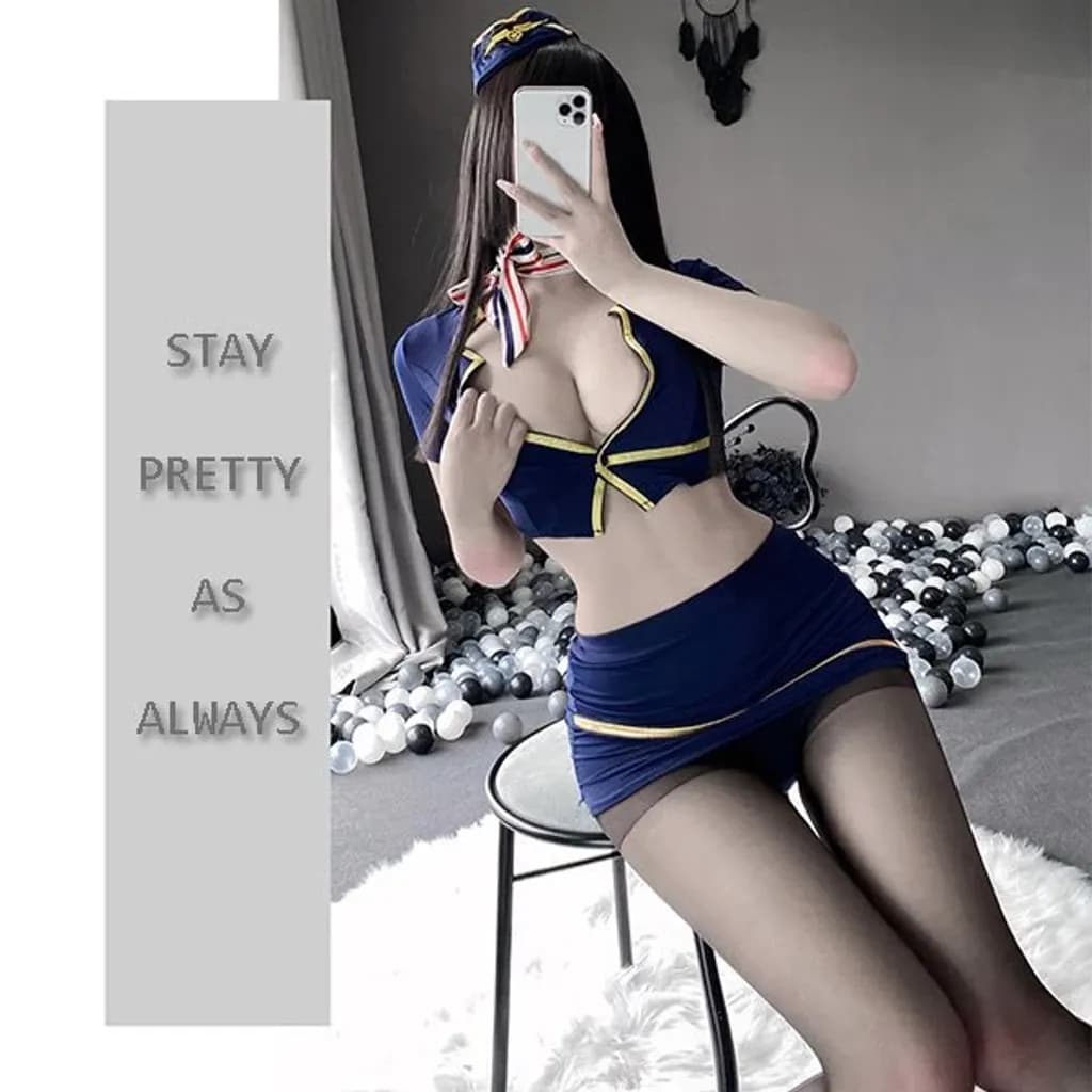 Cosplay tiếp viên hàng không cao cấp ôm body xẻ ngực sexy quyến rũ đồ ngủ nữ thư ký anime gợi cảm N723