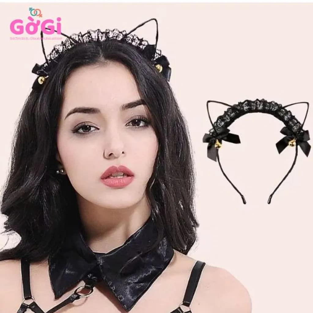 Cài tai mèo ren có nơ chuông mào đen - ảnh 2