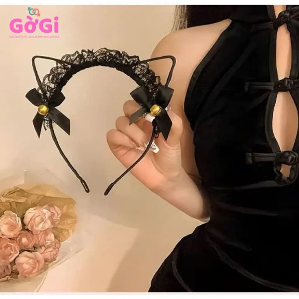 Cài tai mèo ren có nơ chuông mào đen - ảnh 5