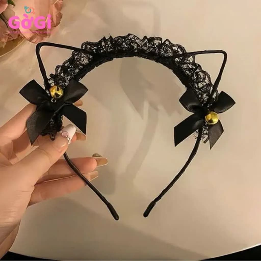 Cài tai mèo ren có nơ chuông mào đen - ảnh 3