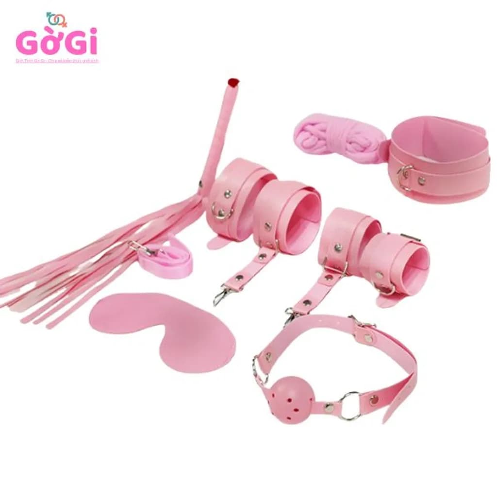 Bộ đồ chơi tình dục SM bằng da sang trọng 7 món màu hồng