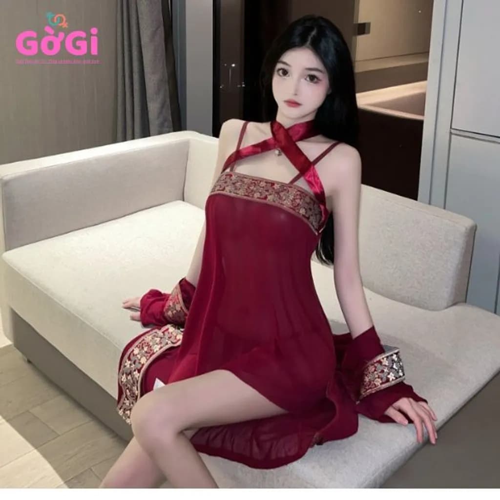 Đồ ngủ sexy cổ trang xuyên thấu kiểu áo choàng - ảnh 2