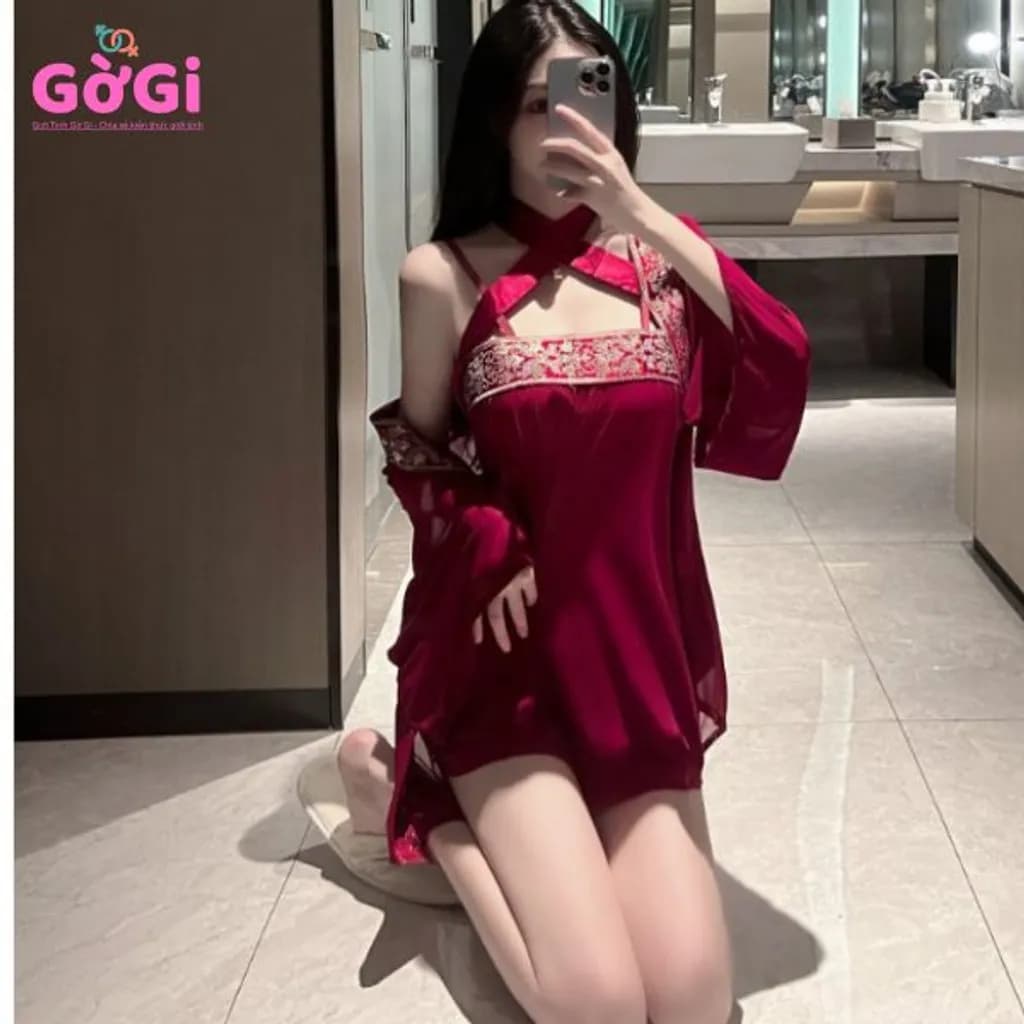 Đồ ngủ sexy cổ trang xuyên thấu kiểu áo choàng - ảnh 4