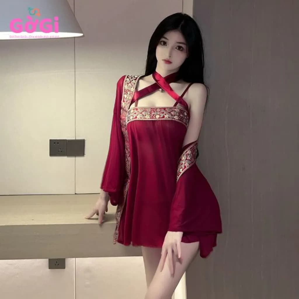 Đồ ngủ sexy cổ trang xuyên thấu kiểu áo choàng - ảnh 6