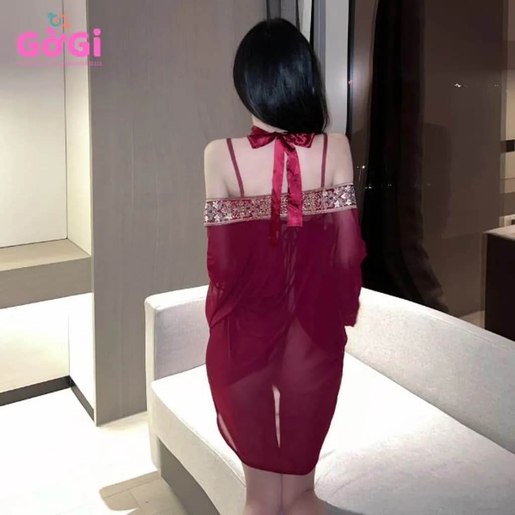 Đồ ngủ sexy cổ trang xuyên thấu kiểu áo choàng - ảnh 7