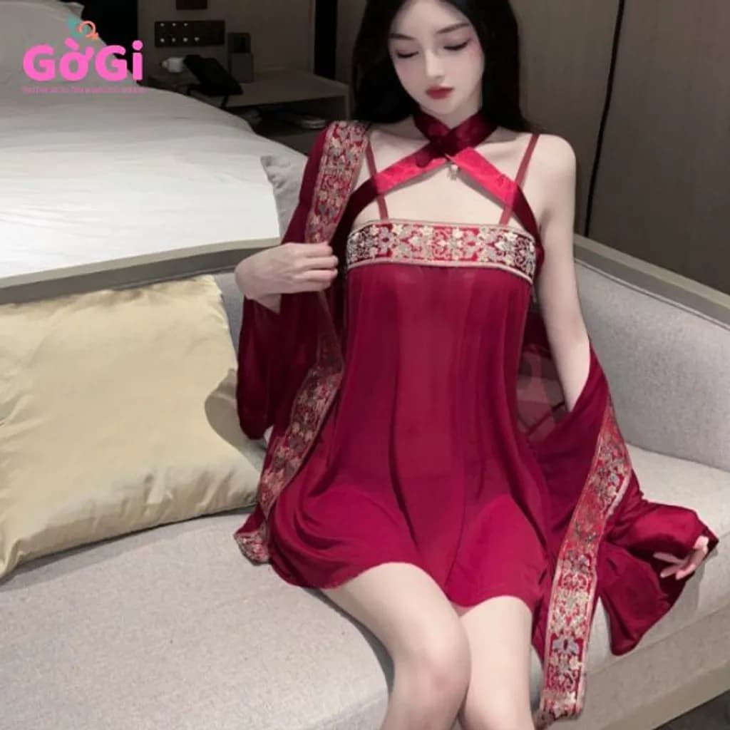 Đồ ngủ sexy cổ trang xuyên thấu kiểu áo choàng - ảnh 8