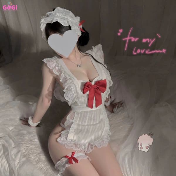 Đồ ngủ sexy cô hầu gái dễ thương gợi cảm, quyến rũ ( màu trắng+ đỏ) - ảnh 5