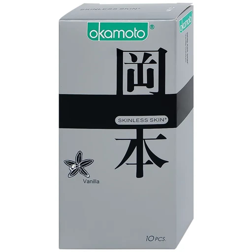 Bao cao su Okamoto Skinless skin Vanilla mềm mại, dẻo dai (10 cái)