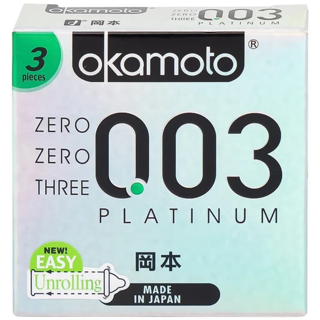 Bao cao su Okamoto 0.03 Platinum trong suốt, mềm mại, dùng để phòng tránh thai và ngăn ngừa HIV (3 cái) - ảnh 3