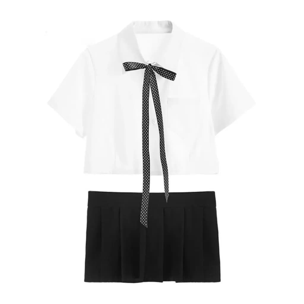 Đồ cosplay nữ sinh Hàn Quốc anime sexy đáng yêu váy xếp ly áo croptop kèm cà vạt nơ học sinh dễ thương N716 - ảnh 2