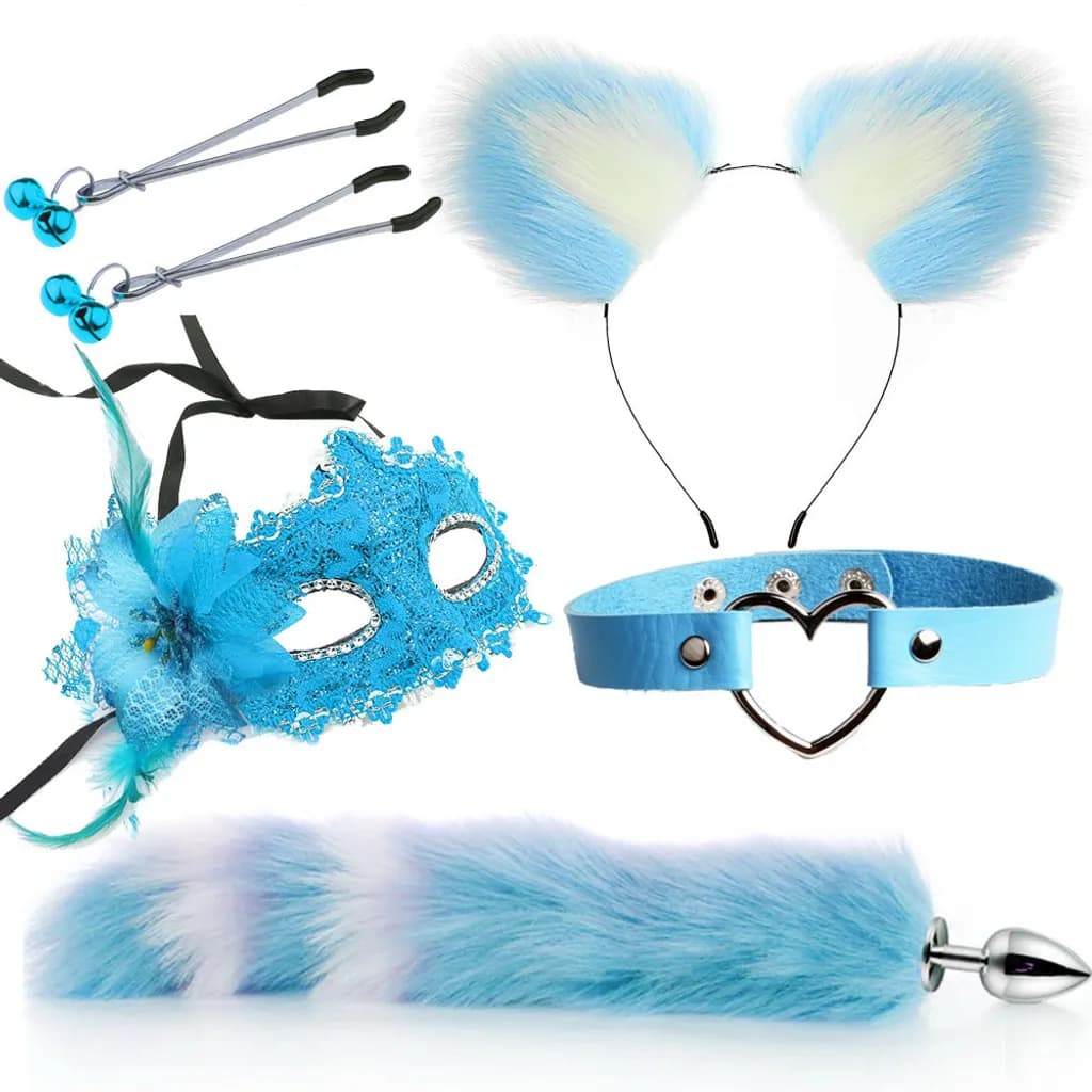 Bộ Đồ Chơi Cosplay 5 Món Phong Cách BDSM Sang Trọng Màu Xanh