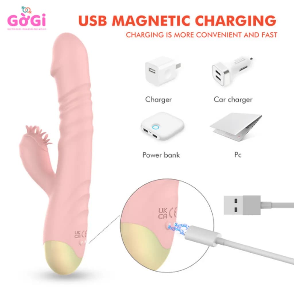 Dương Vật Giả Tự Thụt Cao Cấp 2 Đầu – 10 Chế Độ Thụt + 10 Rung, Sạc USB Siêu Êm - ảnh 5