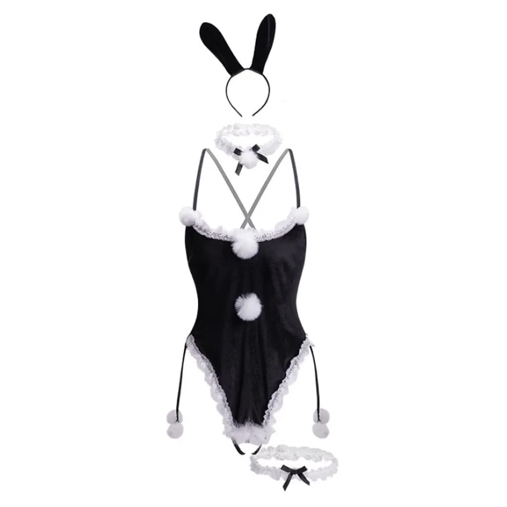 Set cosplay thỏ bông trắng sexy gợi cảm bodysuit đồ ngủ liền thân bunny đen xẻ đáy bonita quyến rũ N333 - ảnh 3