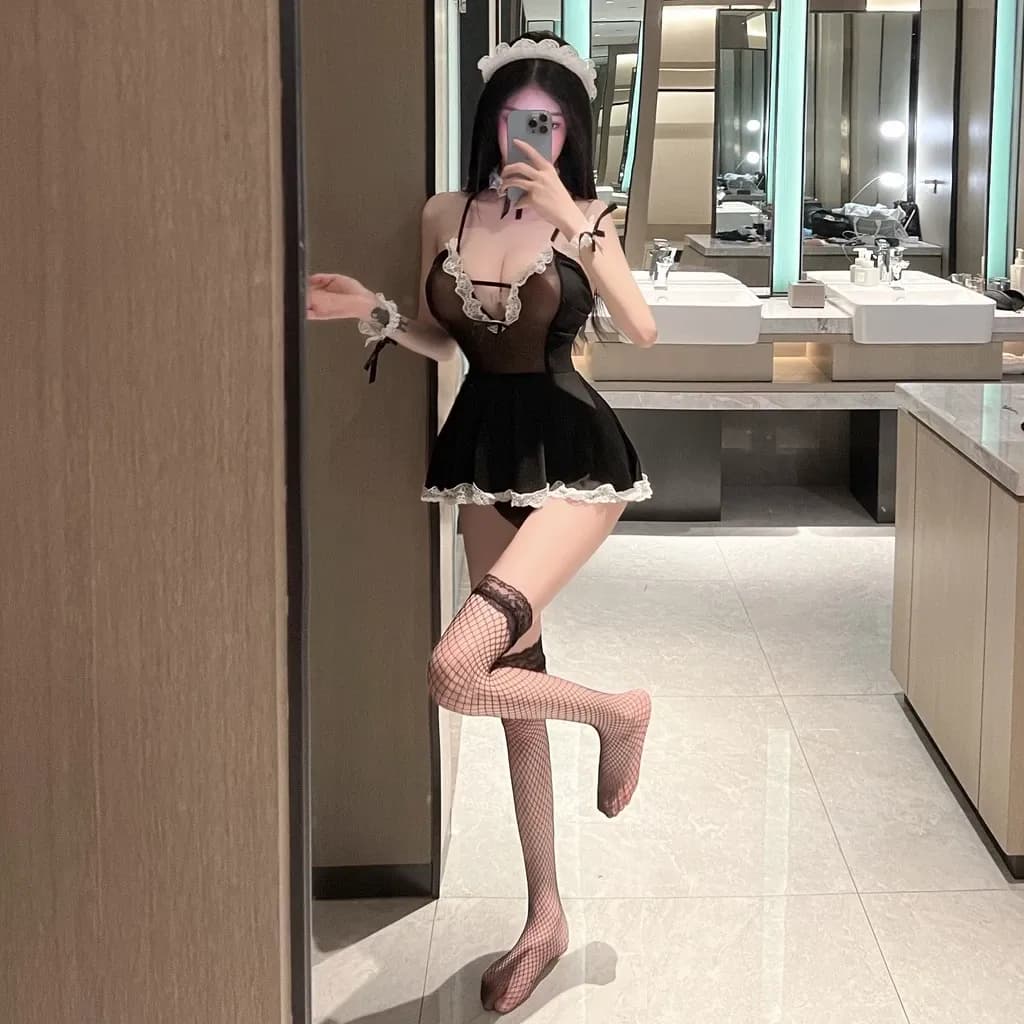 Đồ cosplay hầu gái Nhật anime hở ngực đen sexy gợi cảm váy nàng hầu maid kèm phụ kiện dễ thương N778
