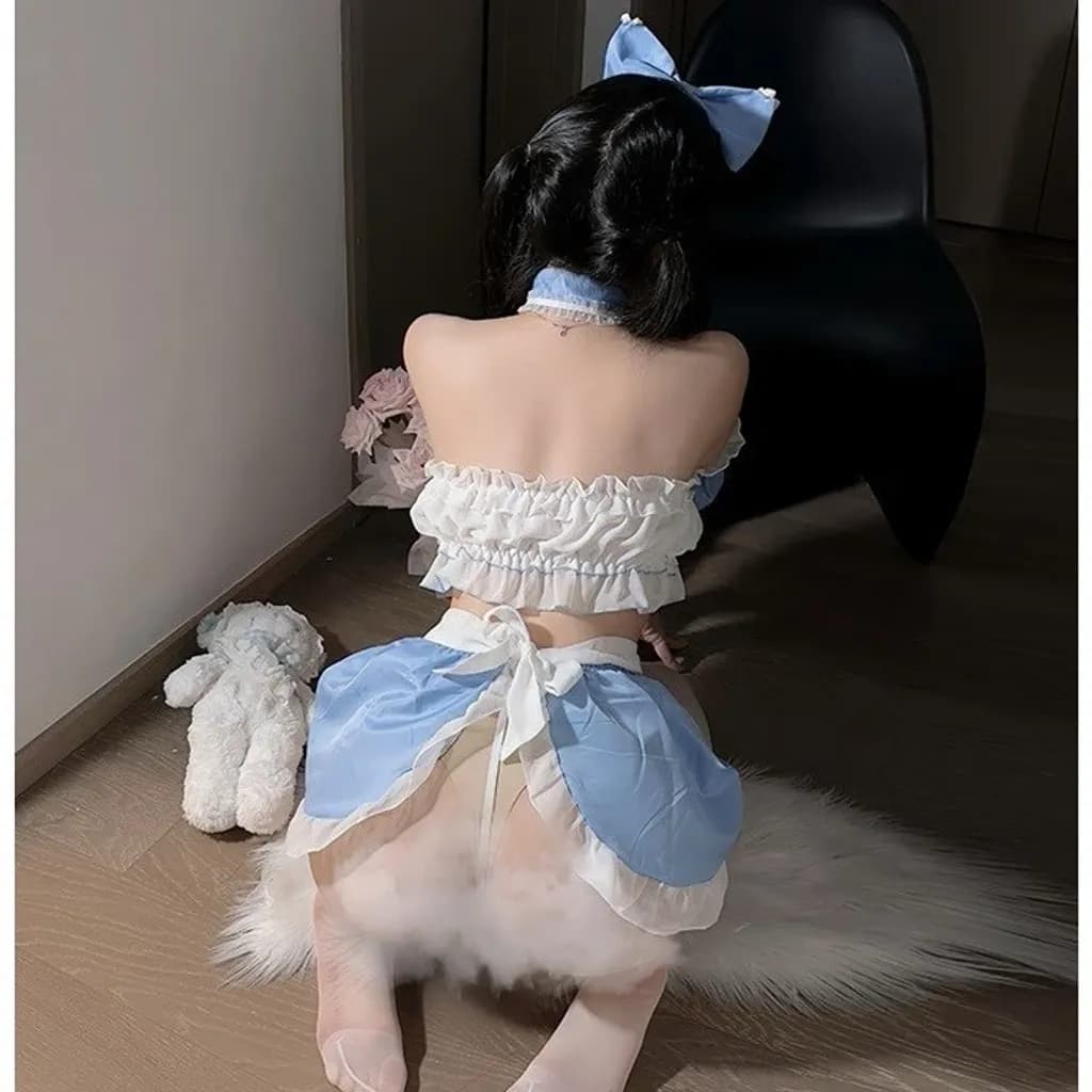 Đồ hầu gái cosplay anime Nhật Bản sexy gợi cảm set ngủ nữ giúp việc tạp dề trắng xanh cute dễ thương N772 - ảnh 5