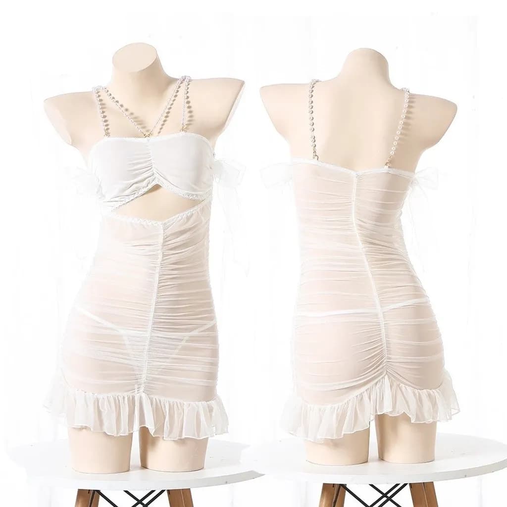 Đầm thức ren xuyên thấu ôm body đính ngọc trai siêu xinh gợi cảm váy ngủ công chúa kèm chịp quyến rũ N240 - ảnh 4