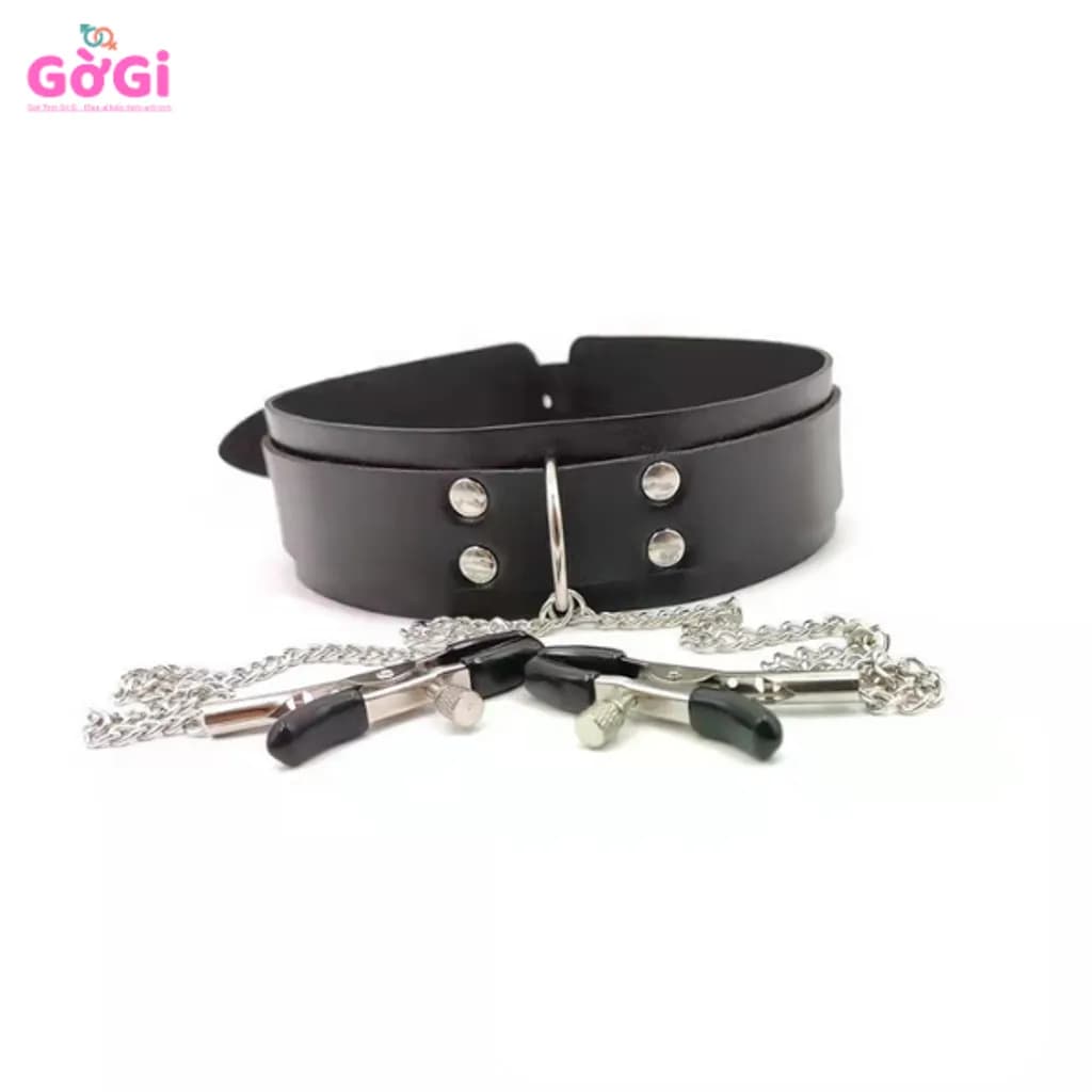 Vòng Cổ BDSM Kèm Kẹp Ngực & Xích Kim Loại - ảnh 2