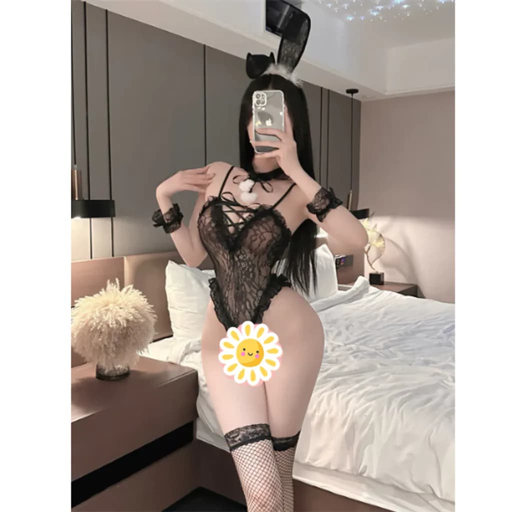 Cosplay thỏ bông hư hỏng đen đỏ dễ thương đáng yêu set ngủ liền thân trang phục giáng sinh noel gợi cảm N836 - ảnh 5