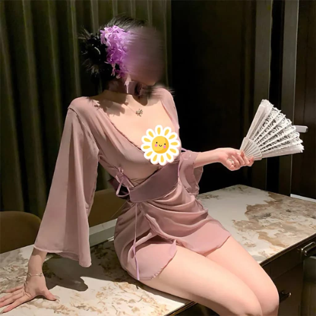 Áo choàng ngủ sexy voan mềm mịn xẻ V1 gợi cảm cao cấp đồ ngủ cosplay Kimono xuyên thấu quyến rũ tinh tế N344 - ảnh 2