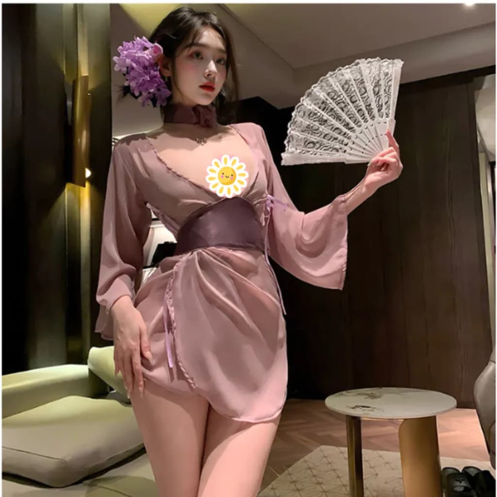 Áo choàng ngủ sexy voan mềm mịn xẻ V1 gợi cảm cao cấp đồ ngủ cosplay Kimono xuyên thấu quyến rũ tinh tế N344