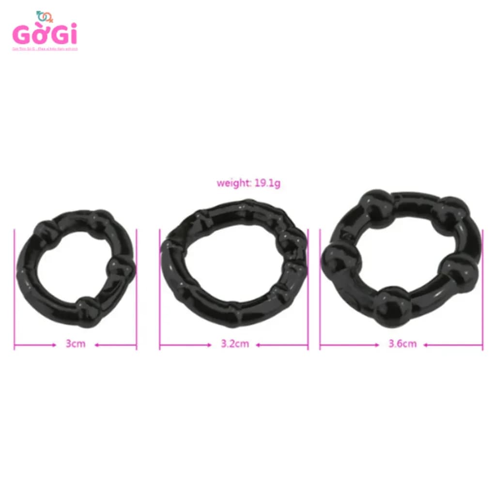 Bộ Vòng Đeo Dương Vật Co Giãn – Thiết Kế Bi Nổi Đàn Hồi Màu Đen - ảnh 2