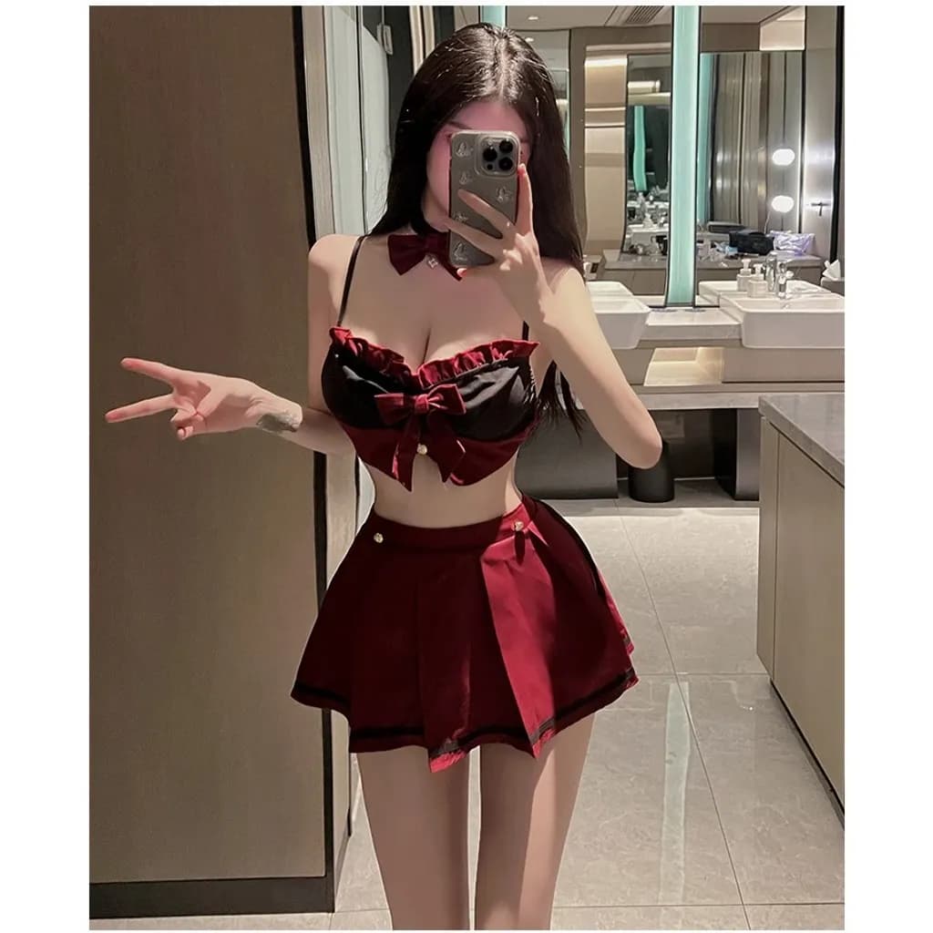 Đồ cosplay học sinh sexy đính nơ dễ thương thanh lịch váy ngủ xếp ly nữ sinh viên anime gợi cảm N862 - ảnh 2