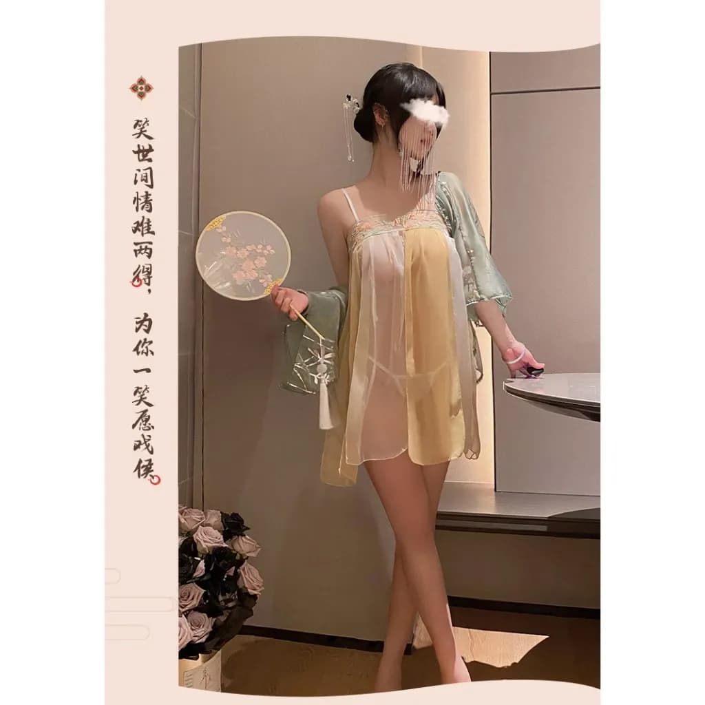 Đồ ngủ gợi cảm cosplay cổ trang Trung Hoa ren xuyên thấu sexy quyến rũ set hán phục Hanfu xẻ tà thanh lịch cao cấp N385 - ảnh 7