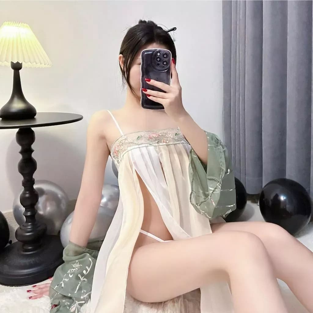 Đồ ngủ gợi cảm cosplay cổ trang Trung Hoa ren xuyên thấu sexy quyến rũ set hán phục Hanfu xẻ tà thanh lịch cao cấp N385 - ảnh 3