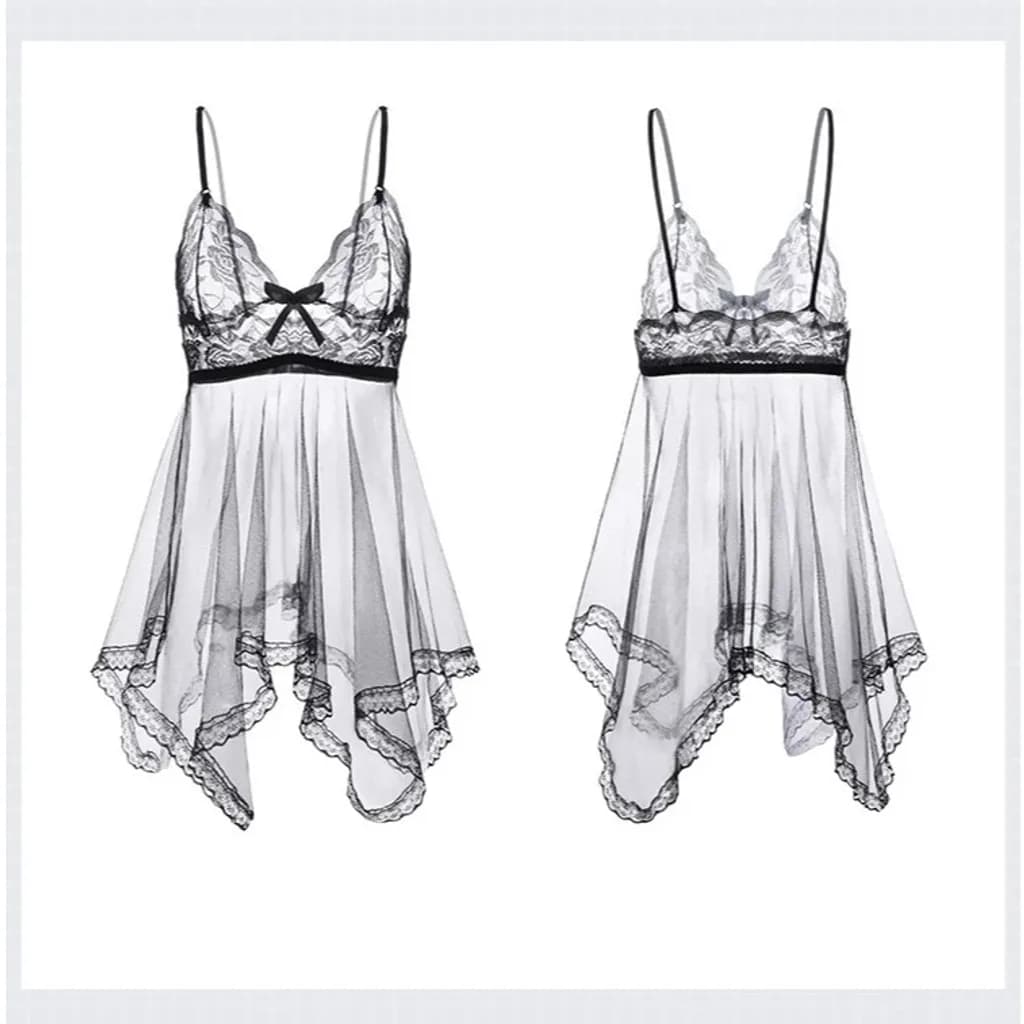 Bộ đồ váy ngủ nữ sexy ren đuôi cá xuyên thấu gợi cảm đầm 2 dây kèm quần lót lọt khe siêu quyến rũ N118 - ảnh 2