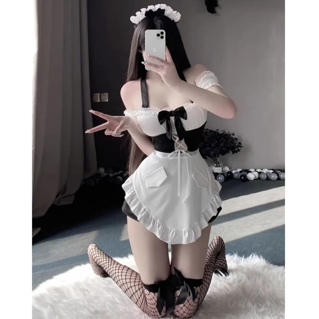 Váy ngủ cosplay hầu gái nữ tính dễ thương bộ đồ ngu maid người hầu xẻ tà sexy gợi cảm  N875 - ảnh 2