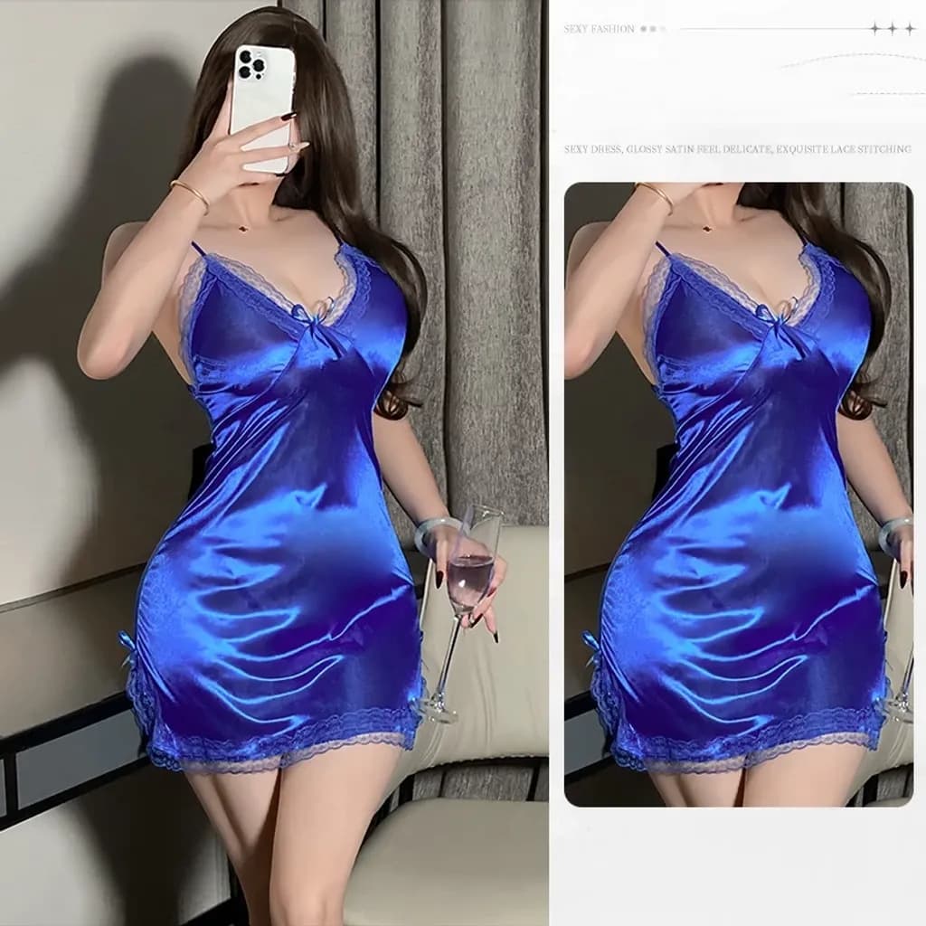 Váy ngủ 2 dây sexy phối ren xẻ tà siêu xinh gợi cảm đầm ngu nữ mặc nhà trơn tặng chip quyến rũ N207 - ảnh 5