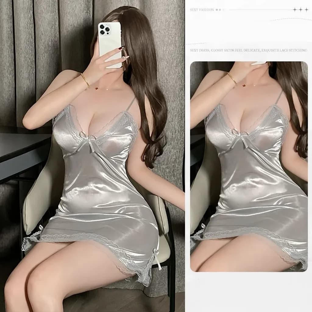 Váy ngủ 2 dây sexy phối ren xẻ tà siêu xinh gợi cảm đầm ngu nữ mặc nhà trơn tặng chip quyến rũ N207 - ảnh 9