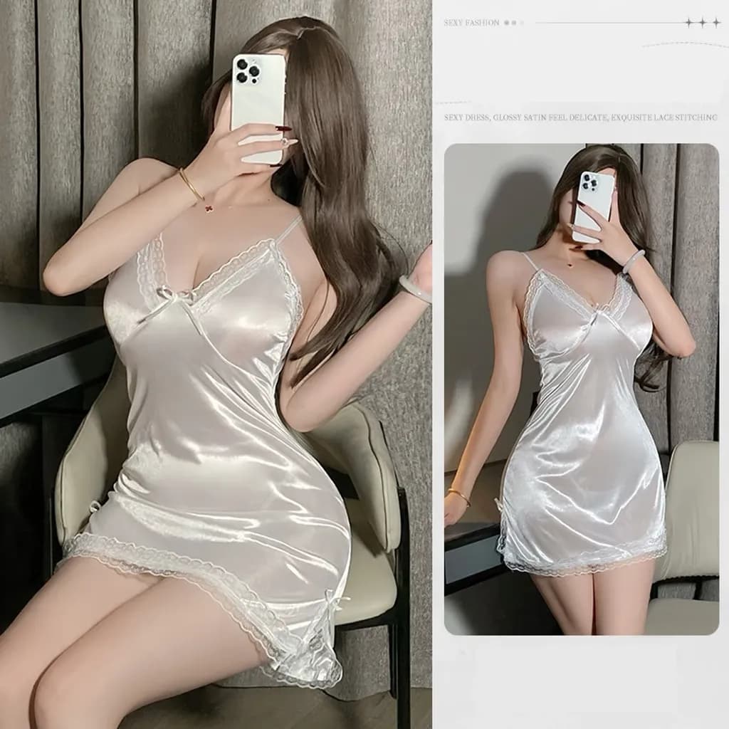 Váy ngủ 2 dây sexy phối ren xẻ tà siêu xinh gợi cảm đầm ngu nữ mặc nhà trơn tặng chip quyến rũ N207 - ảnh 8
