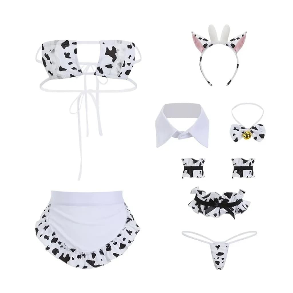 Cosplay bò sữa sexy có đuôi hở ngực gợi cảm cao cấp set ngủ bé bò kèm phụ kiện dễ thương quyến rũ N893 - ảnh 2