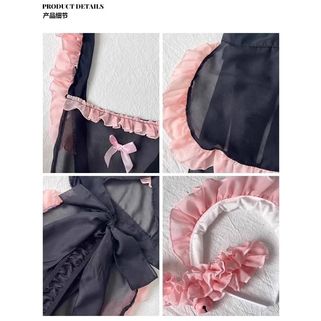 Váy cosplay cô hầu gái maid tạp dề viền hồng dễ thương gợi cảm đồ ngủ nữ giúp việc xuyên thấu quyến rũ N879 - ảnh 4
