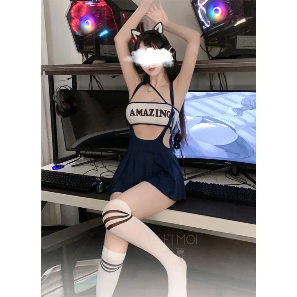 Cosplay nữ sinh đại học phong cách gợi cảm thanh lịch váy học sinh xếp ly kèm áo ống siêu xinh quyến rũ  N866 - ảnh 7