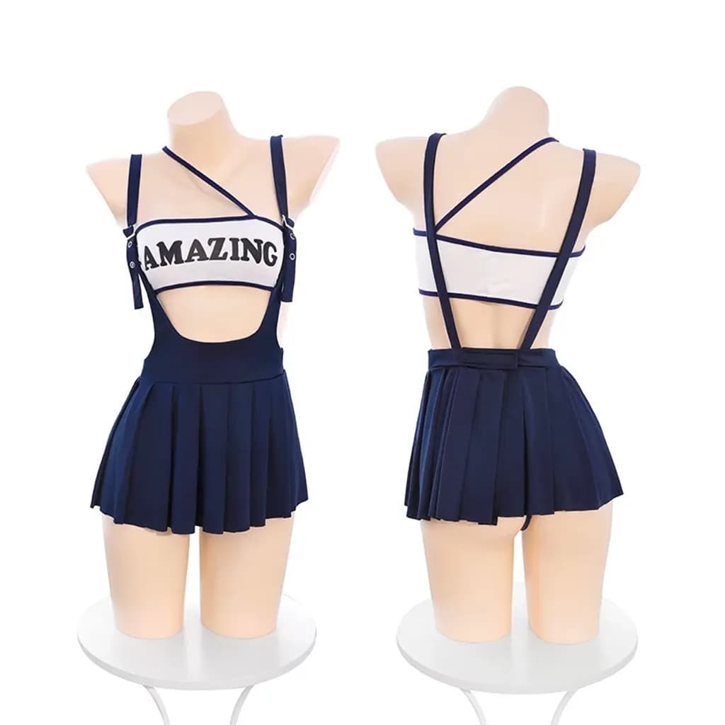Cosplay nữ sinh đại học phong cách gợi cảm thanh lịch váy học sinh xếp ly kèm áo ống siêu xinh quyến rũ  N866 - ảnh 2