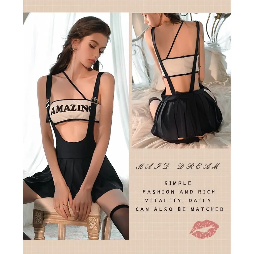 Cosplay nữ sinh đại học phong cách gợi cảm thanh lịch váy học sinh xếp ly kèm áo ống siêu xinh quyến rũ  N866 - ảnh 3