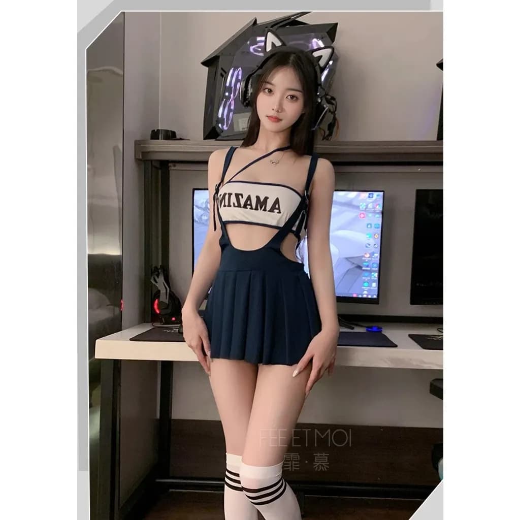 Cosplay nữ sinh đại học phong cách gợi cảm thanh lịch váy học sinh xếp ly kèm áo ống siêu xinh quyến rũ  N866 - ảnh 4