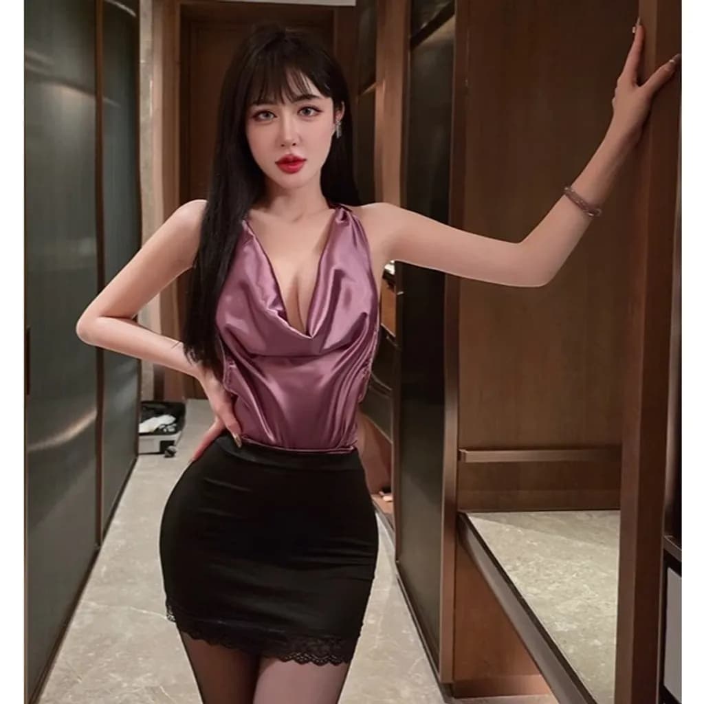 Cosplay thư kí ôm body cổ đổ quyến rũ gợi cảm set đồ ngủ tiếp viên hàng không tím ngọt ngào cuốn hút N318 - ảnh 3