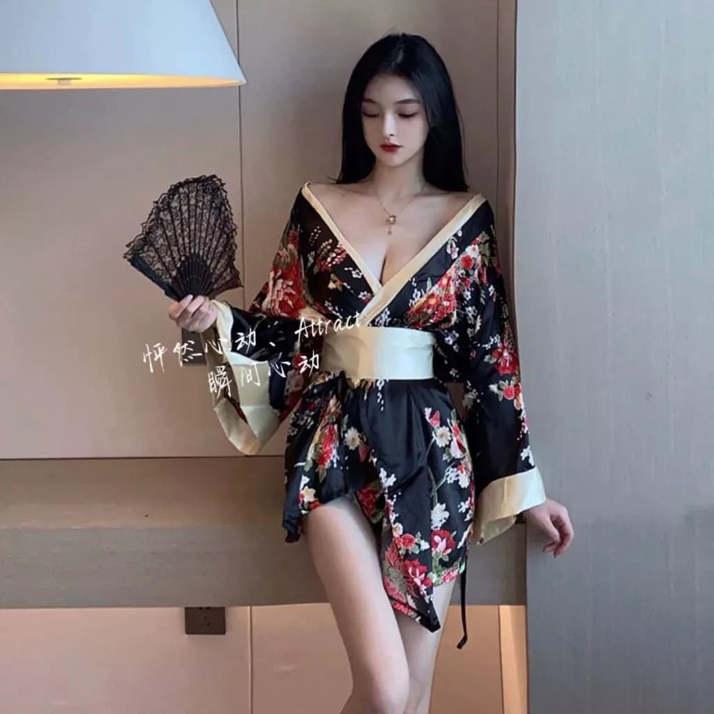 Đồ ngủ kimono Nhât Bản xẻ ngực gợi cảm tinh tế cosplay sexy áo choàng ngủ hoa anh đào quyến rũ ngọt ngào N844 - ảnh 4