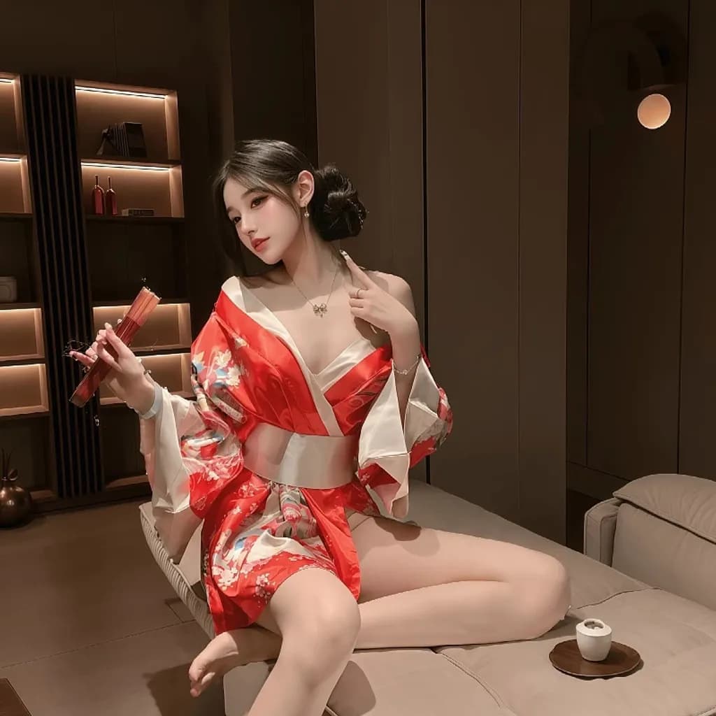 Đồ ngủ kimono Nhât Bản xẻ ngực gợi cảm tinh tế cosplay sexy áo choàng ngủ hoa anh đào quyến rũ ngọt ngào N844 - ảnh 10